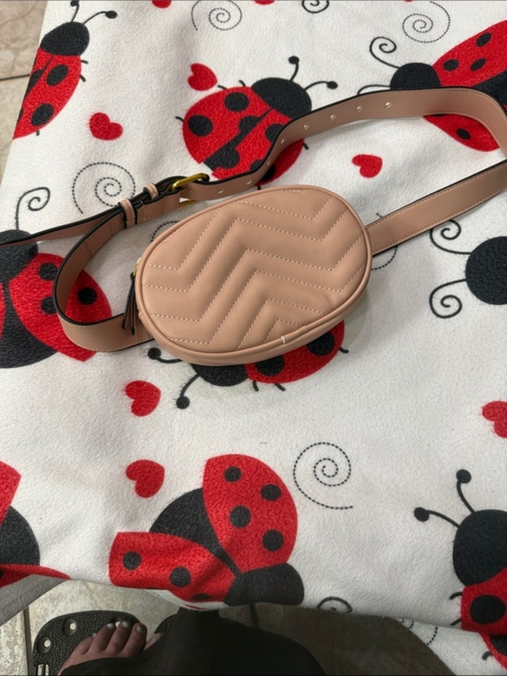 Quilted Oval Crossbody Belt Bag - Nude Pink